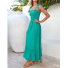 image:imageZESICA Womens 2026 Summer Boho Spaghetti Strap Square Neck Solid Color Ruffle A Line Beach Long Maxi DressPeacock