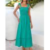 image:imageZESICA Womens 2026 Summer Boho Spaghetti Strap Square Neck Solid Color Ruffle A Line Beach Long Maxi DressPeacock