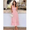 image:imageZESICA Womens 2026 Summer Boho Spaghetti Strap Square Neck Solid Color Ruffle A Line Beach Long Maxi DressPink