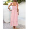 image:imageZESICA Womens 2026 Summer Boho Spaghetti Strap Square Neck Solid Color Ruffle A Line Beach Long Maxi DressPink