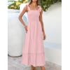 image:imageZESICA Womens 2026 Summer Boho Spaghetti Strap Square Neck Solid Color Ruffle A Line Beach Long Maxi DressPink