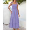 image:imageZESICA Womens 2026 Summer Boho Spaghetti Strap Square Neck Solid Color Ruffle A Line Beach Long Maxi DressPurple