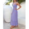 image:imageZESICA Womens 2026 Summer Boho Spaghetti Strap Square Neck Solid Color Ruffle A Line Beach Long Maxi DressPurple