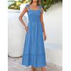 image:imageZESICA Womens 2026 Summer Boho Spaghetti Strap Square Neck Solid Color Ruffle A Line Beach Long Maxi DressRoyalblue