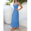 image:imageZESICA Womens 2026 Summer Boho Spaghetti Strap Square Neck Solid Color Ruffle A Line Beach Long Maxi DressRoyalblue