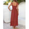 image:imageZESICA Womens 2026 Summer Boho Spaghetti Strap Square Neck Solid Color Ruffle A Line Beach Long Maxi DressRust