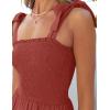 image:imageZESICA Womens 2026 Summer Boho Spaghetti Strap Square Neck Solid Color Ruffle A Line Beach Long Maxi DressRust