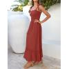 image:imageZESICA Womens 2026 Summer Boho Spaghetti Strap Square Neck Solid Color Ruffle A Line Beach Long Maxi DressRust