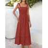 image:imageZESICA Womens 2026 Summer Boho Spaghetti Strap Square Neck Solid Color Ruffle A Line Beach Long Maxi DressRust