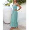 image:imageZESICA Womens 2026 Summer Boho Spaghetti Strap Square Neck Solid Color Ruffle A Line Beach Long Maxi DressSage