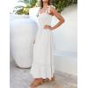 image:imageZESICA Womens 2026 Summer Boho Spaghetti Strap Square Neck Solid Color Ruffle A Line Beach Long Maxi DressWhite
