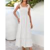 image:imageZESICA Womens 2026 Summer Boho Spaghetti Strap Square Neck Solid Color Ruffle A Line Beach Long Maxi DressWhite