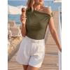 image:imageZESICA Womens 2026 Summer Off Shoulder Tops Going Out Sexy Y2k Shirts Spring Cap Sleeve Ruched Asymmetrical BlousesArmy Green