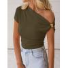 image:imageZESICA Womens 2026 Summer Off Shoulder Tops Going Out Sexy Y2k Shirts Spring Cap Sleeve Ruched Asymmetrical BlousesArmy Green