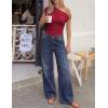 image:imageZESICA Womens 2026 Summer Off Shoulder Tops Going Out Sexy Y2k Shirts Spring Cap Sleeve Ruched Asymmetrical BlousesBurgundy