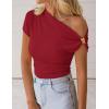 image:imageZESICA Womens 2026 Summer Off Shoulder Tops Going Out Sexy Y2k Shirts Spring Cap Sleeve Ruched Asymmetrical BlousesBurgundy