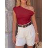 image:imageZESICA Womens 2026 Summer Off Shoulder Tops Going Out Sexy Y2k Shirts Spring Cap Sleeve Ruched Asymmetrical BlousesBurgundy
