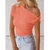 image:imageZESICA Womens 2026 Summer Off Shoulder Tops Going Out Sexy Y2k Shirts Spring Cap Sleeve Ruched Asymmetrical BlousesCoral Pink