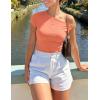 image:imageZESICA Womens 2026 Summer Off Shoulder Tops Going Out Sexy Y2k Shirts Spring Cap Sleeve Ruched Asymmetrical BlousesCoral Pink