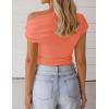 image:imageZESICA Womens 2026 Summer Off Shoulder Tops Going Out Sexy Y2k Shirts Spring Cap Sleeve Ruched Asymmetrical BlousesCoral Pink