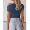image:imageZESICA Womens 2026 Summer Off Shoulder Tops Going Out Sexy Y2k Shirts Spring Cap Sleeve Ruched Asymmetrical BlousesDusty Blue