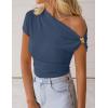 image:imageZESICA Womens 2026 Summer Off Shoulder Tops Going Out Sexy Y2k Shirts Spring Cap Sleeve Ruched Asymmetrical BlousesDusty Blue