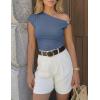 image:imageZESICA Womens 2026 Summer Off Shoulder Tops Going Out Sexy Y2k Shirts Spring Cap Sleeve Ruched Asymmetrical BlousesDusty Blue