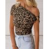 image:imageZESICA Womens 2026 Summer Off Shoulder Tops Going Out Sexy Y2k Shirts Spring Cap Sleeve Ruched Asymmetrical BlousesLeopard