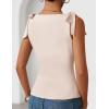 image:imageZESICA Womens Summer Going Out Tank Tops 2026 Trendy Casual Sleeveless Tie Shoulder Boat Neck Ruch Fitted Crop Y2k ShirtsApricot