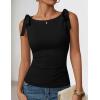 image:imageZESICA Womens Summer Going Out Tank Tops 2026 Trendy Casual Sleeveless Tie Shoulder Boat Neck Ruch Fitted Crop Y2k ShirtsBlack