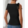 image:imageZESICA Womens Summer Going Out Tank Tops 2026 Trendy Casual Sleeveless Tie Shoulder Boat Neck Ruch Fitted Crop Y2k ShirtsBlack