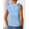 image:imageZESICA Womens Summer Going Out Tank Tops 2026 Trendy Casual Sleeveless Tie Shoulder Boat Neck Ruch Fitted Crop Y2k ShirtsBlue