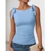 image:imageZESICA Womens Summer Going Out Tank Tops 2026 Trendy Casual Sleeveless Tie Shoulder Boat Neck Ruch Fitted Crop Y2k ShirtsBlue