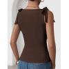 image:imageZESICA Womens Summer Going Out Tank Tops 2026 Trendy Casual Sleeveless Tie Shoulder Boat Neck Ruch Fitted Crop Y2k ShirtsBrown