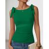 image:imageZESICA Womens Summer Going Out Tank Tops 2026 Trendy Casual Sleeveless Tie Shoulder Boat Neck Ruch Fitted Crop Y2k ShirtsGreen