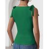 image:imageZESICA Womens Summer Going Out Tank Tops 2026 Trendy Casual Sleeveless Tie Shoulder Boat Neck Ruch Fitted Crop Y2k ShirtsGreen