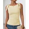 image:imageZESICA Womens Summer Going Out Tank Tops 2026 Trendy Casual Sleeveless Tie Shoulder Boat Neck Ruch Fitted Crop Y2k ShirtsLight Yellow