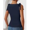 image:imageZESICA Womens Summer Going Out Tank Tops 2026 Trendy Casual Sleeveless Tie Shoulder Boat Neck Ruch Fitted Crop Y2k ShirtsNavy