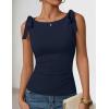 image:imageZESICA Womens Summer Going Out Tank Tops 2026 Trendy Casual Sleeveless Tie Shoulder Boat Neck Ruch Fitted Crop Y2k ShirtsNavy