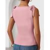 image:imageZESICA Womens Summer Going Out Tank Tops 2026 Trendy Casual Sleeveless Tie Shoulder Boat Neck Ruch Fitted Crop Y2k ShirtsPink