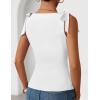 image:imageZESICA Womens Summer Going Out Tank Tops 2026 Trendy Casual Sleeveless Tie Shoulder Boat Neck Ruch Fitted Crop Y2k ShirtsWhite