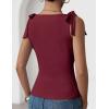 image:imageZESICA Womens Summer Going Out Tank Tops 2026 Trendy Casual Sleeveless Tie Shoulder Boat Neck Ruch Fitted Crop Y2k ShirtsWine Red