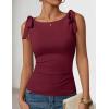 image:imageZESICA Womens Summer Going Out Tank Tops 2026 Trendy Casual Sleeveless Tie Shoulder Boat Neck Ruch Fitted Crop Y2k ShirtsWine Red