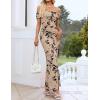 image:imageZESICA Womens Summer Off Shoulder Floral Bodycon Maxi Dress 2026 Ruched Elegant Formal Cocktail Wedding Guest Long DressesLight Khaki