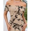 image:imageZESICA Womens Summer Off Shoulder Floral Bodycon Maxi Dress 2026 Ruched Elegant Formal Cocktail Wedding Guest Long DressesLight Khaki
