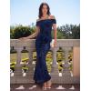 image:imageZESICA Womens Summer Off Shoulder Floral Bodycon Maxi Dress 2026 Ruched Elegant Formal Cocktail Wedding Guest Long DressesNavy