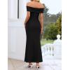 image:imageZESICA Womens Summer Off Shoulder Floral Bodycon Maxi Dress 2026 Ruched Elegant Formal Cocktail Wedding Guest Long DressesSolid Black