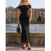 image:imageZESICA Womens Summer Off Shoulder Floral Bodycon Maxi Dress 2026 Ruched Elegant Formal Cocktail Wedding Guest Long DressesSolid Black