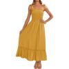 image:imageZESICA Womens 2026 Summer Boho Spaghetti Strap Square Neck Solid Color Ruffle A Line Beach Long Maxi DressMustard
