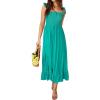image:imageZESICA Womens 2026 Summer Boho Spaghetti Strap Square Neck Solid Color Ruffle A Line Beach Long Maxi DressPeacock